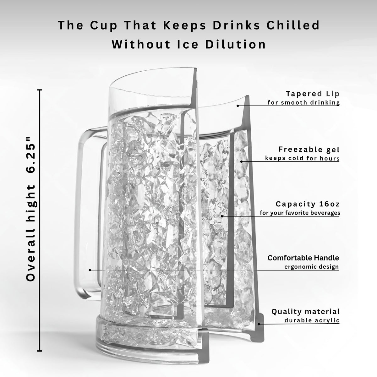 Luxail freezer beer mug side handle highlights easy grip for outdoor parties.