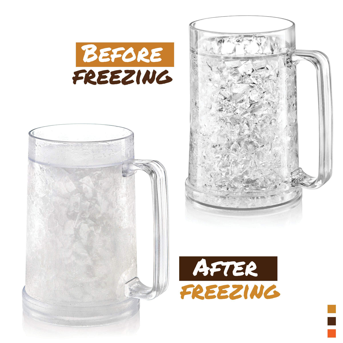 Luxail gel-technology mug freeze method ensures quick chilling without ice.