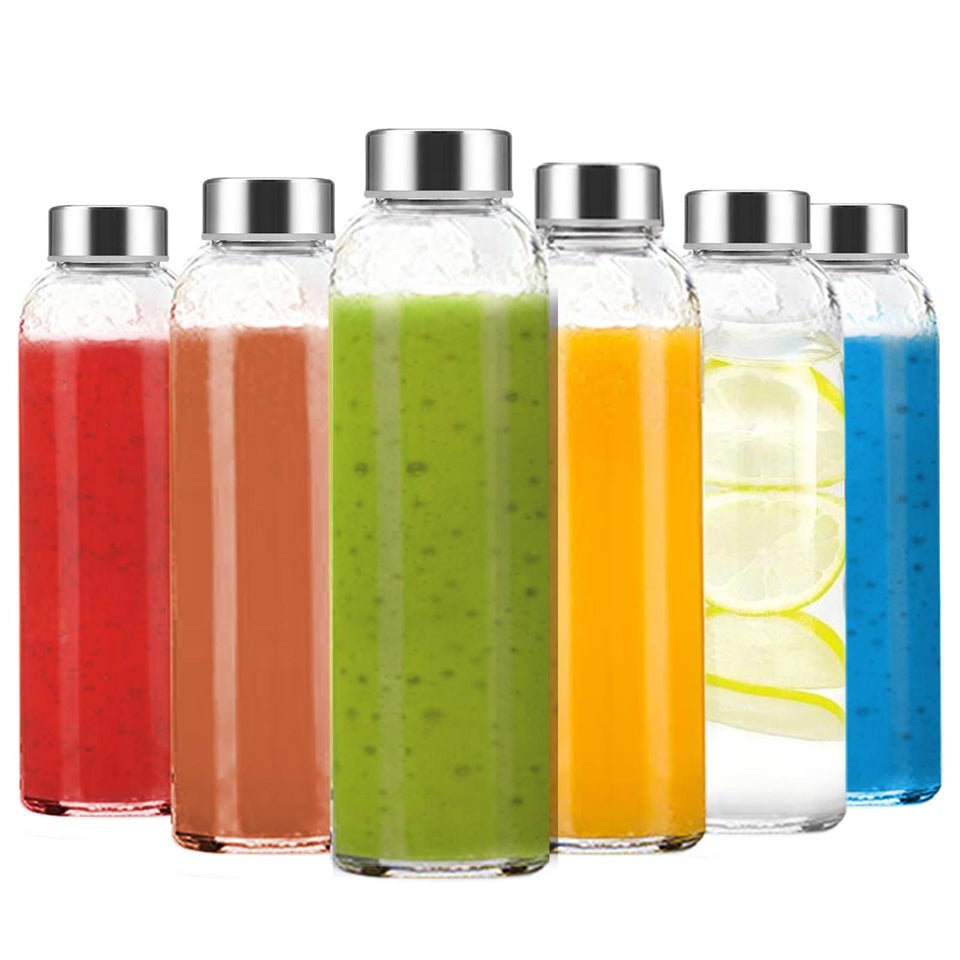 Luxfuel 24 oz glass bottle with lid showing clear design for pure flavors