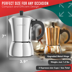 LuxHaus Moka Pot 3-cup-espresso-set on stovetop for quick, authentic shots