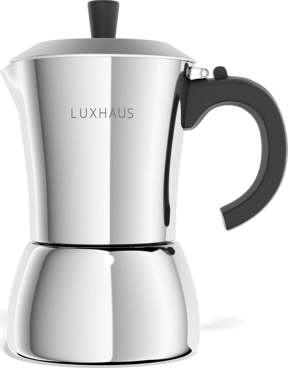LuxHaus Moka Pot on a stovetop brewing rich espresso at home