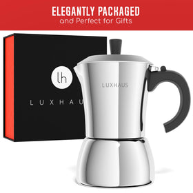 LuxHaus Moka Pot stainless steel body ready for daily use