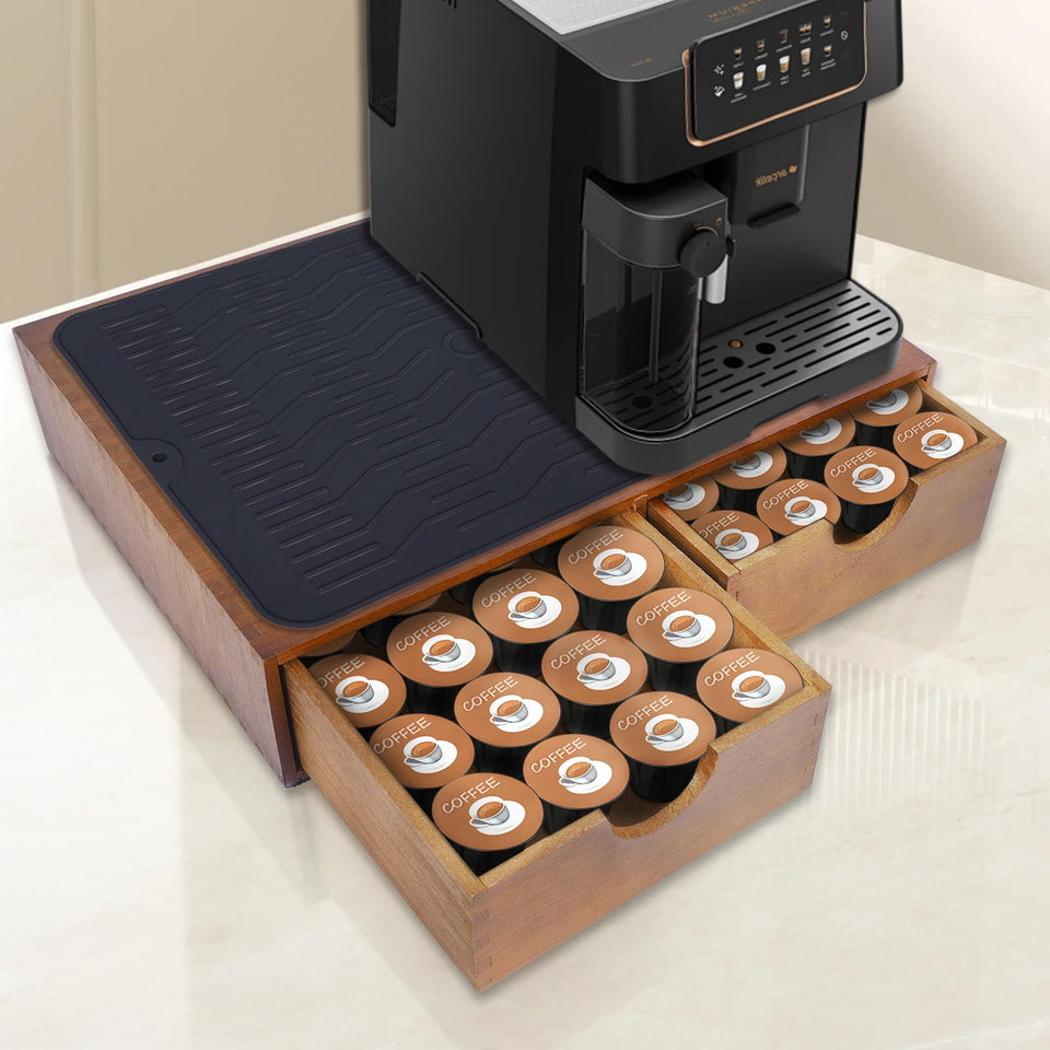 Lveesto wooden pod drawer top view for quick, organized coffee access.