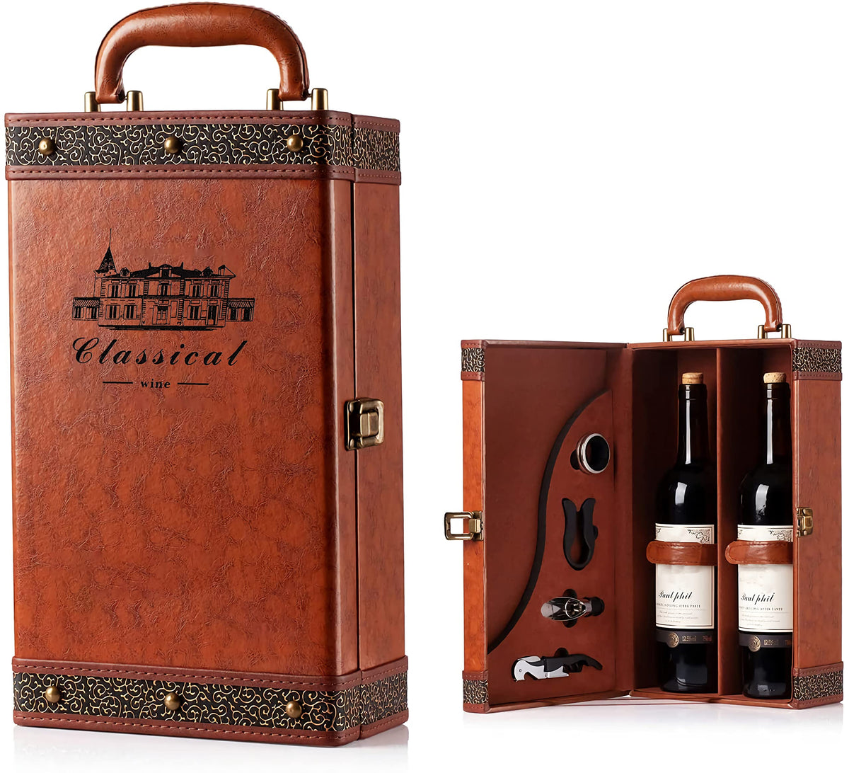 lxllnqh 2bottle wine gift box front view for elegant transport and gifting.