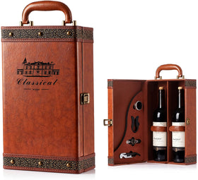 lxllnqh 2bottle wine gift box front view for elegant transport and gifting.