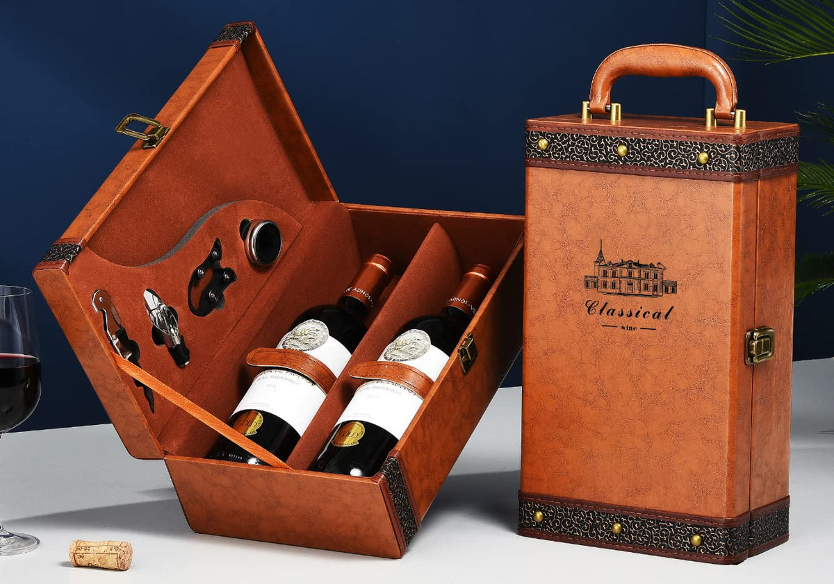 lxllnqh artificial-leather wine box exterior with smooth, luxurious finish.