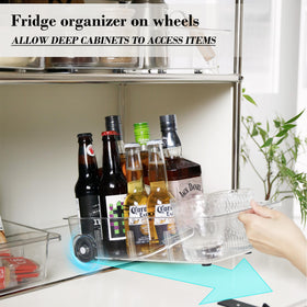 LXLXXL fridge organizer bins on glass shelf demonstrating smooth rolling