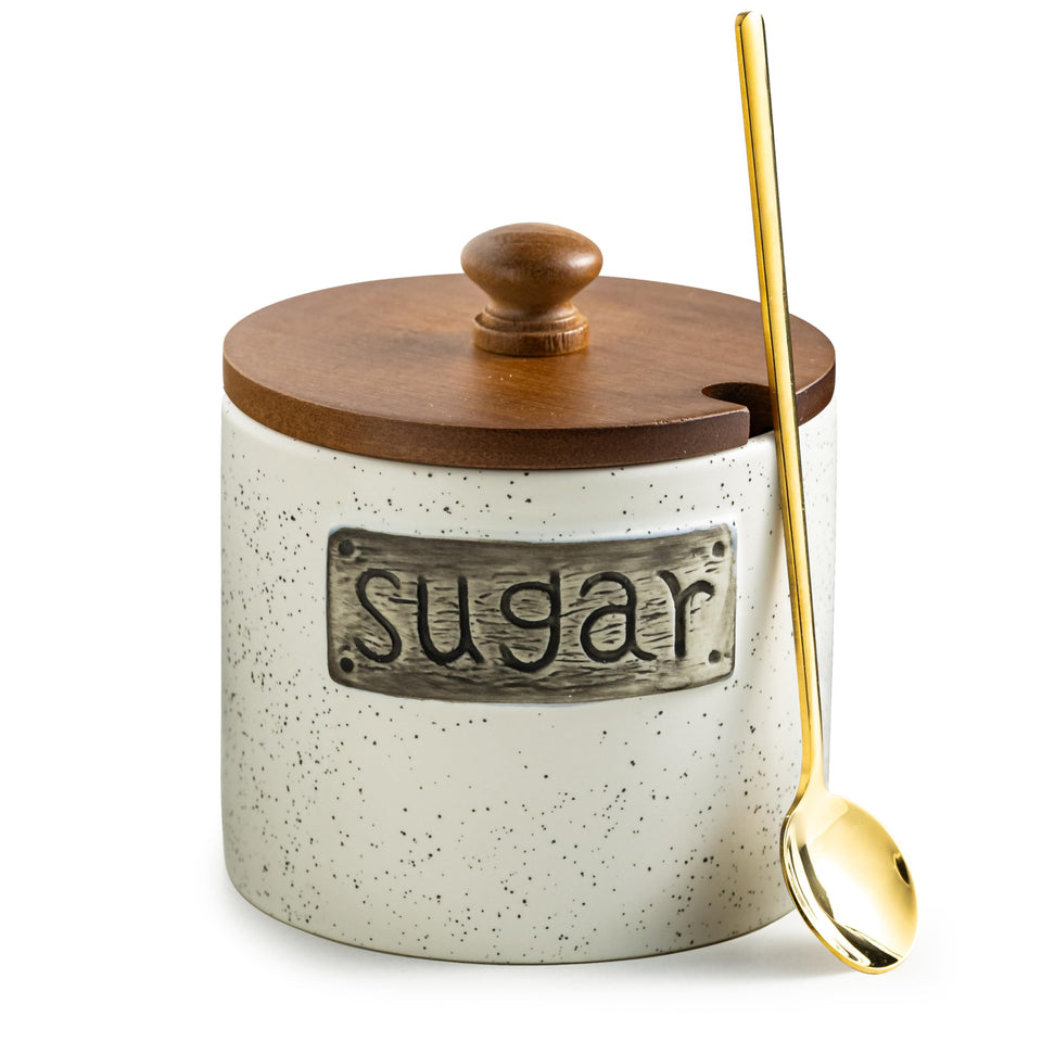 LYEOBOH ceramic sugar bowl with lid on countertop, easy to clean