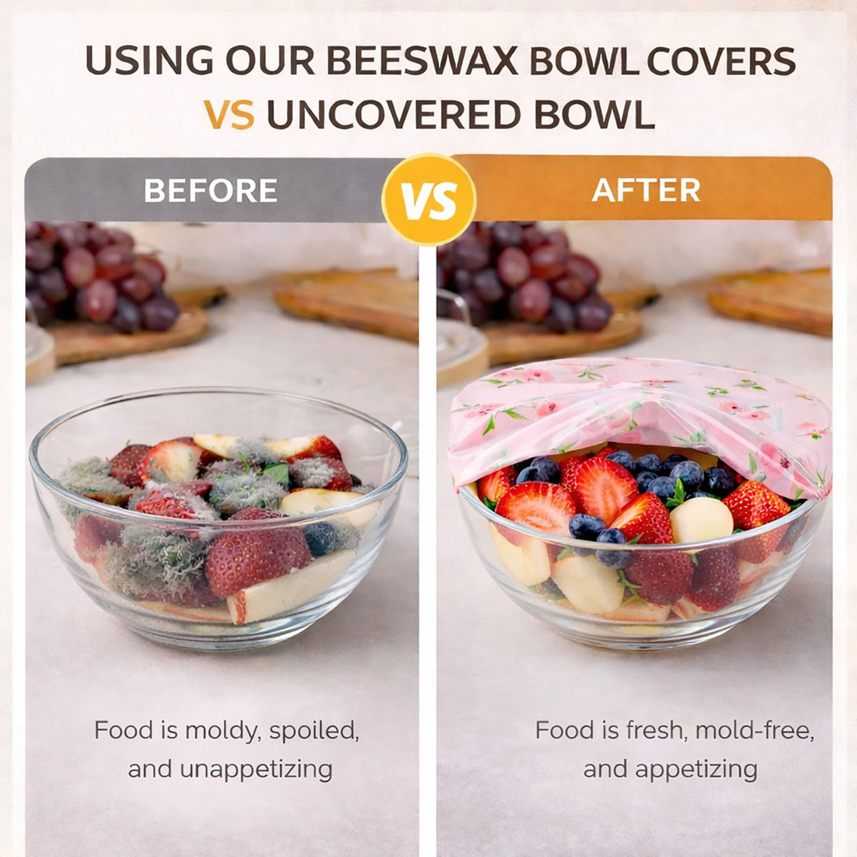 Lyvhoris beeswax bowl cover 10-inch suitable for leftovers and storage.