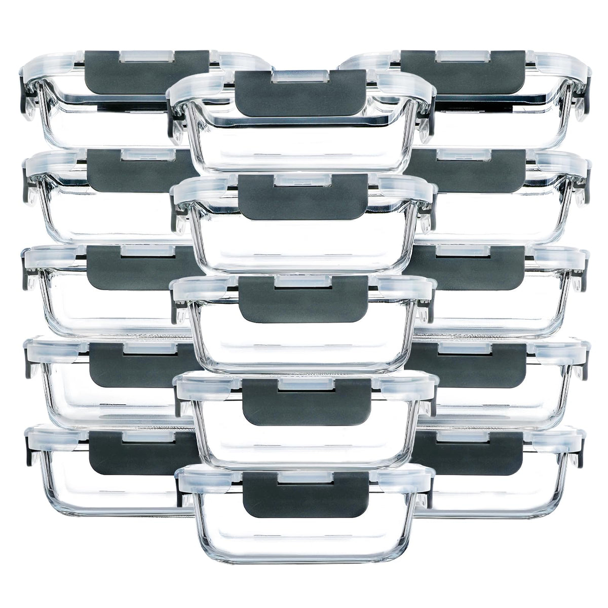 M MCIRCO 15-pack glass meal prep containers with 13 oz capacity for organized portions.