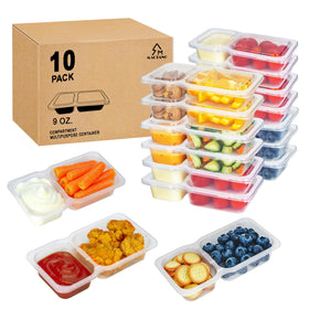 MACTANO 9oz dual-compartment snack container with clear lid for easy portion control.