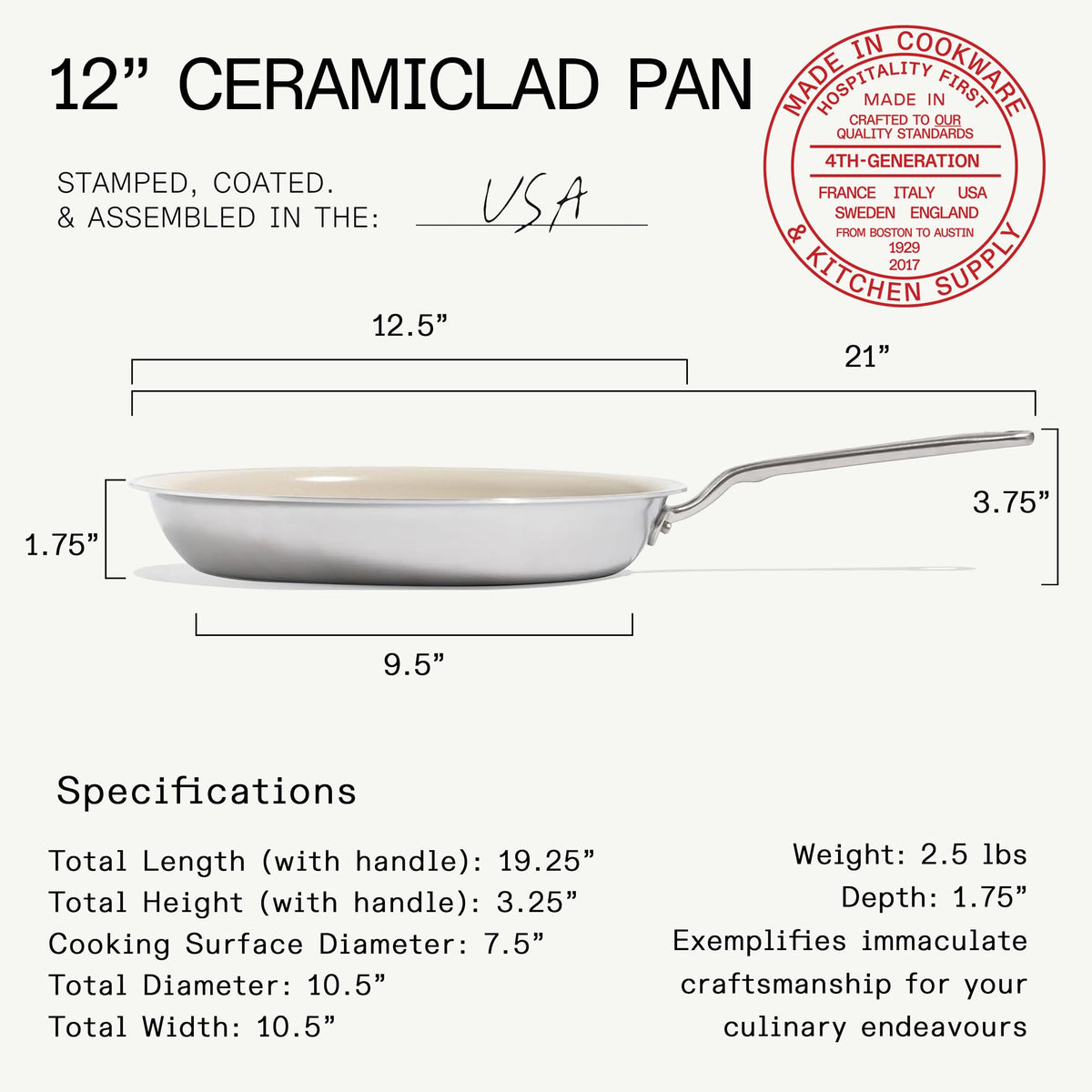 Made In stay-cool handle for secure grip while cooking at high heat