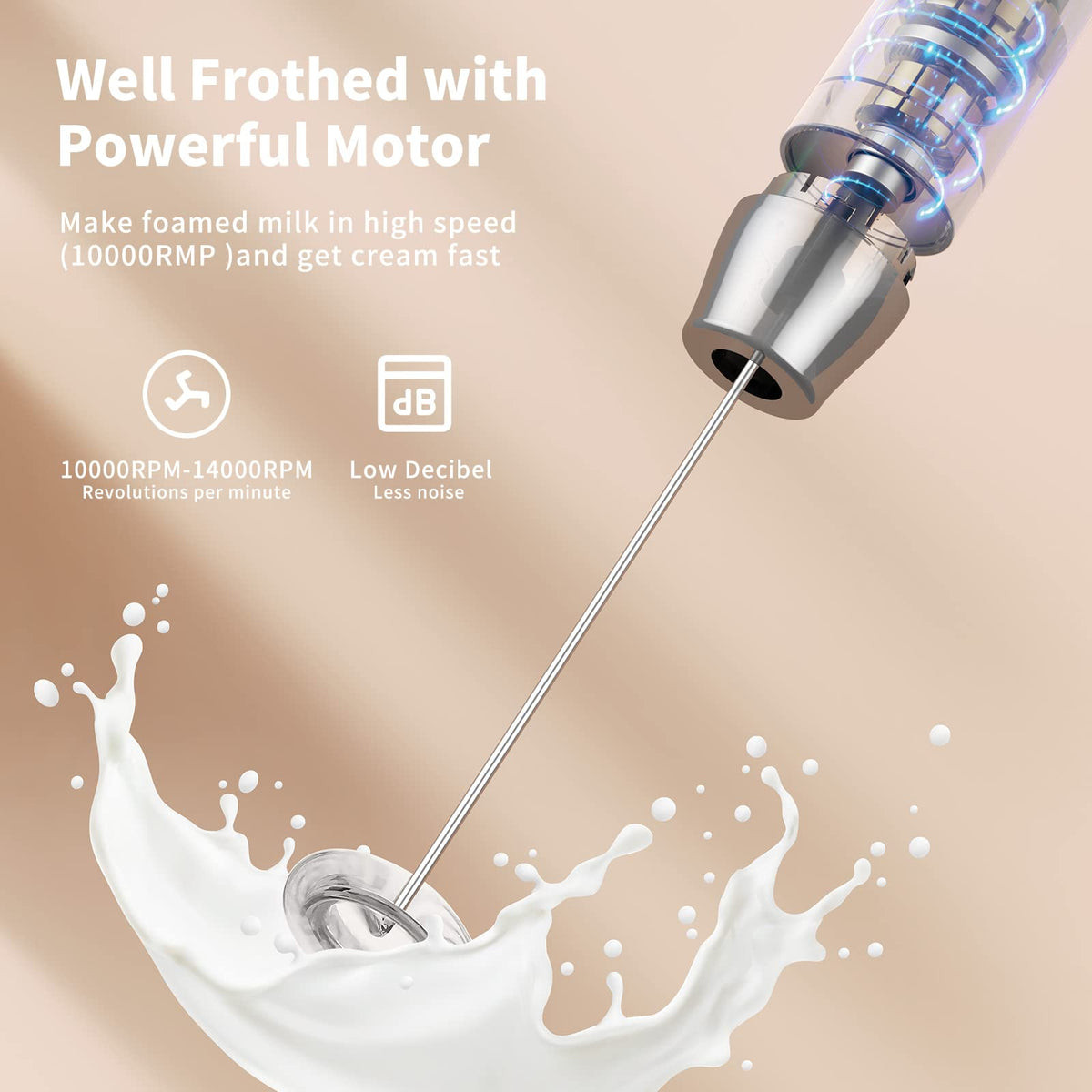 U-shaped whisk blends milk powder and supplements smoothly for kids.