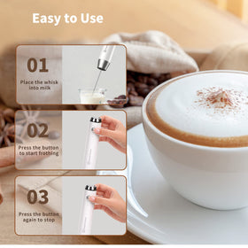 Compact, travel-friendly frother for on-the-go beverages.