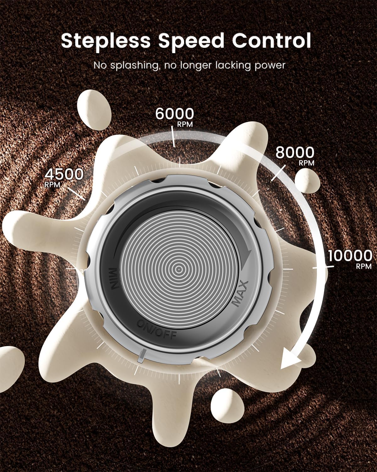 Compact stand with detachable whisks keeps LunaFro Max organized.