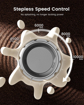 Compact stand with detachable whisks keeps LunaFro Max organized.
