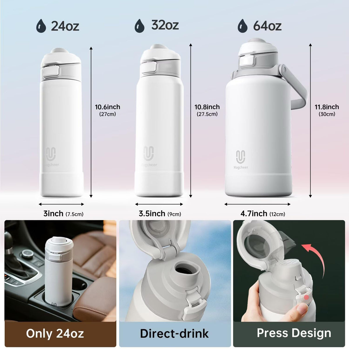 Magcheer bottle with 360-degree rotating holder for flexible video calls and selfies.