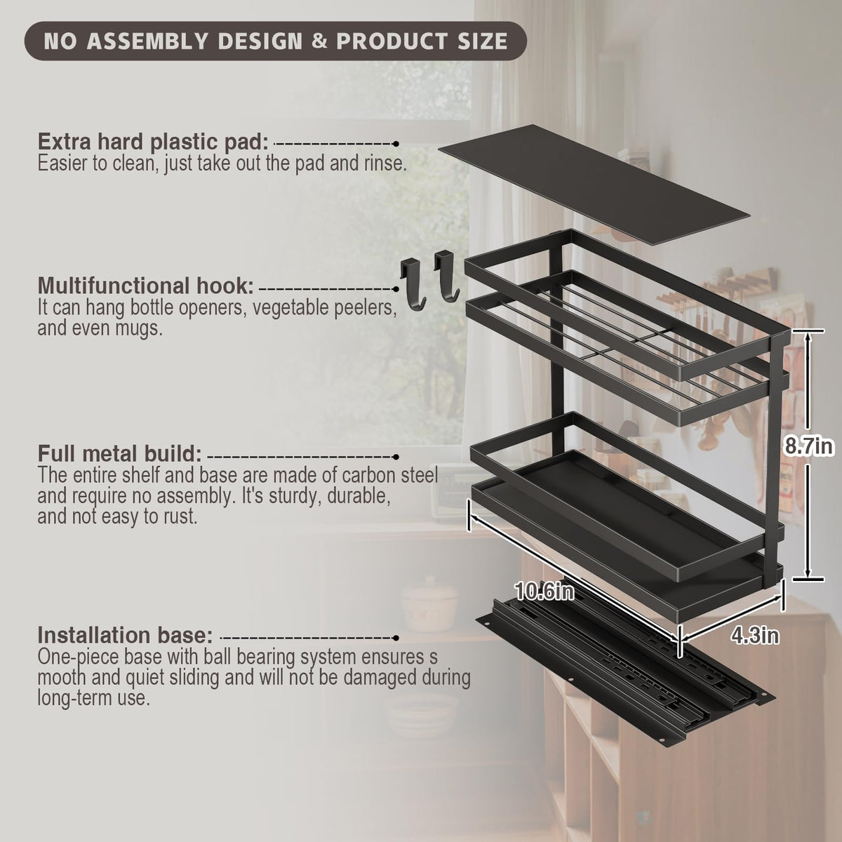 Magheo included hooks for extra hanging storage in the kitchen.