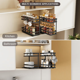 Magheo kitchen use-case showing organized spices and seasonings on the pull-out rack.