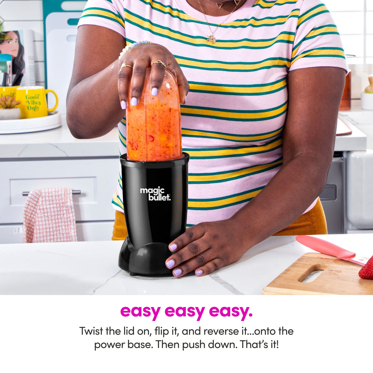 Magic Bullet Stay-Fresh lids keep flavors fresh for later snacking.