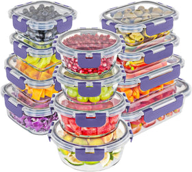 Magic Mill 24pc glass storage set with rectangle, square, and round containers for meal prep.