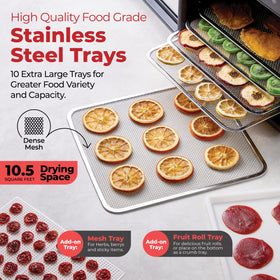 Magic Mill dehydrator stainless steel trays designed for durability and dishwasher safety