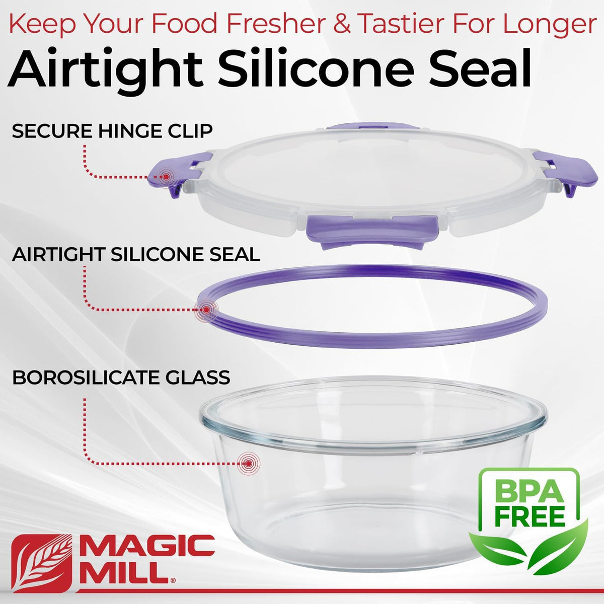 Magic Mill 27oz square container keeps meals portable.