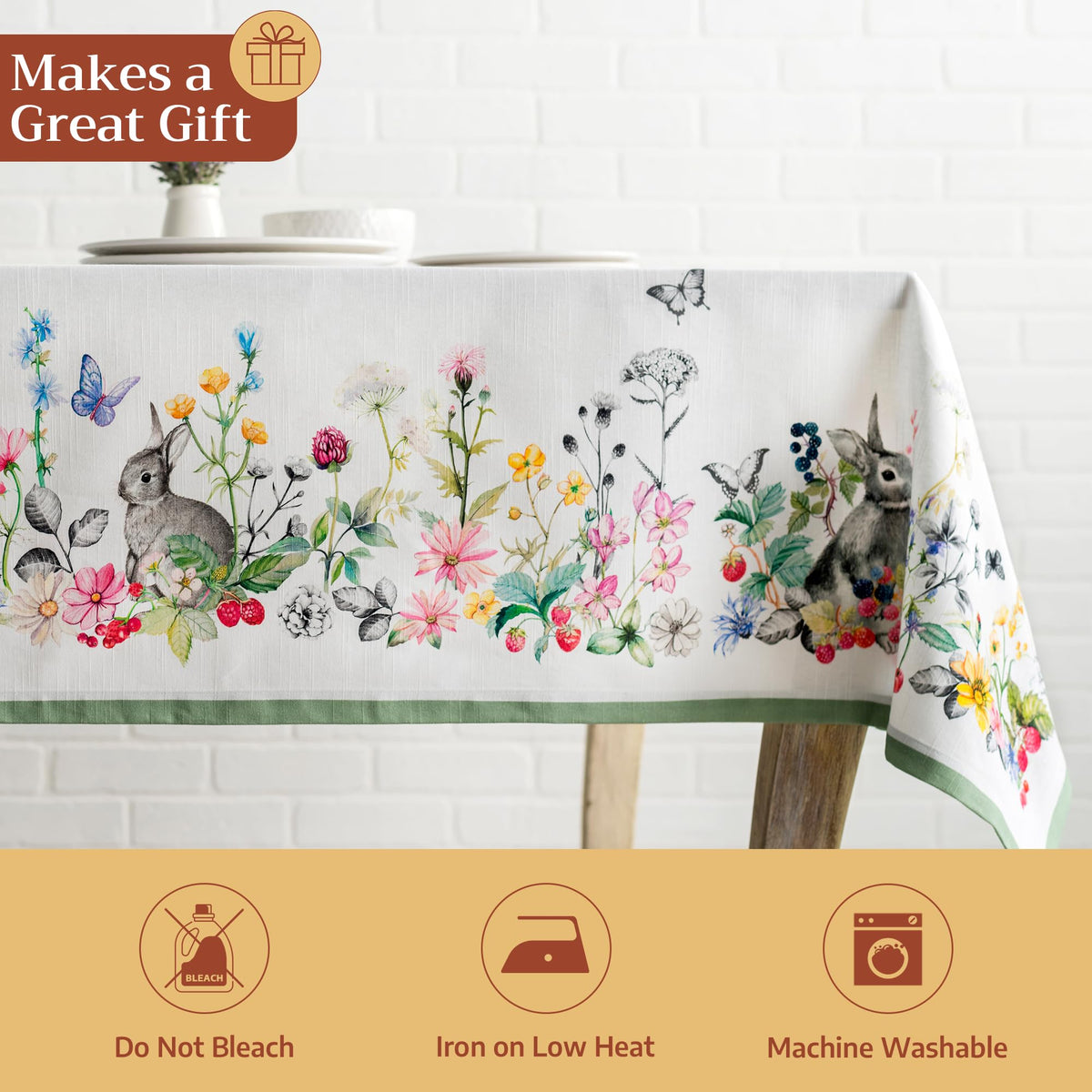 Maison d' Hermine tablecloth in a family dinner setup with coordinated linen.