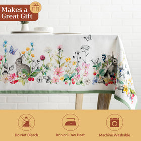 Maison d' Hermine tablecloth in a family dinner setup with coordinated linen.