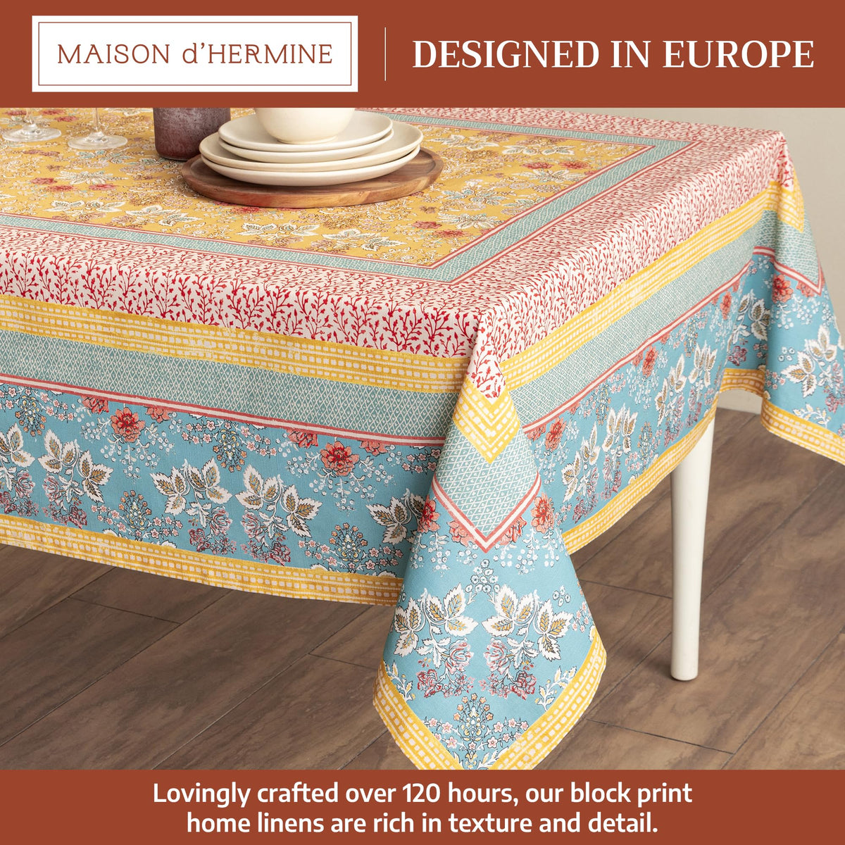 Maison d' Hermine watercolor European motifs on cotton tablecloth for sophisticated tables.