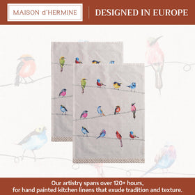 Maison d'Hermine Birdies on Wire towel adds decorative dining charm.
