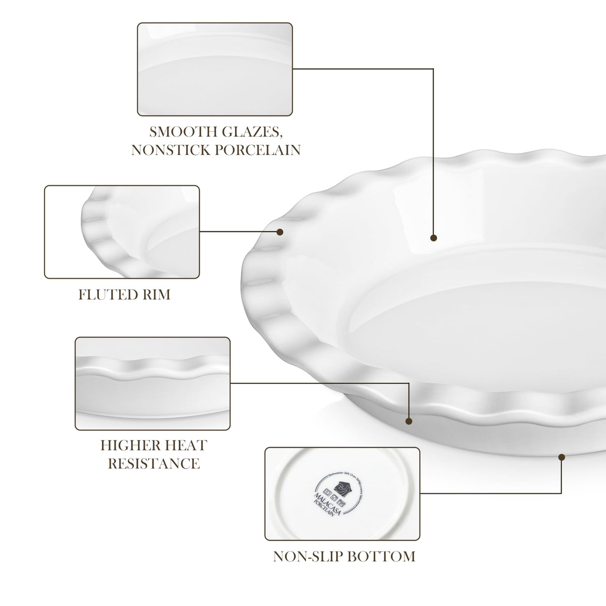 MALACASA ceramic quiche pan suitable for tarts and pies