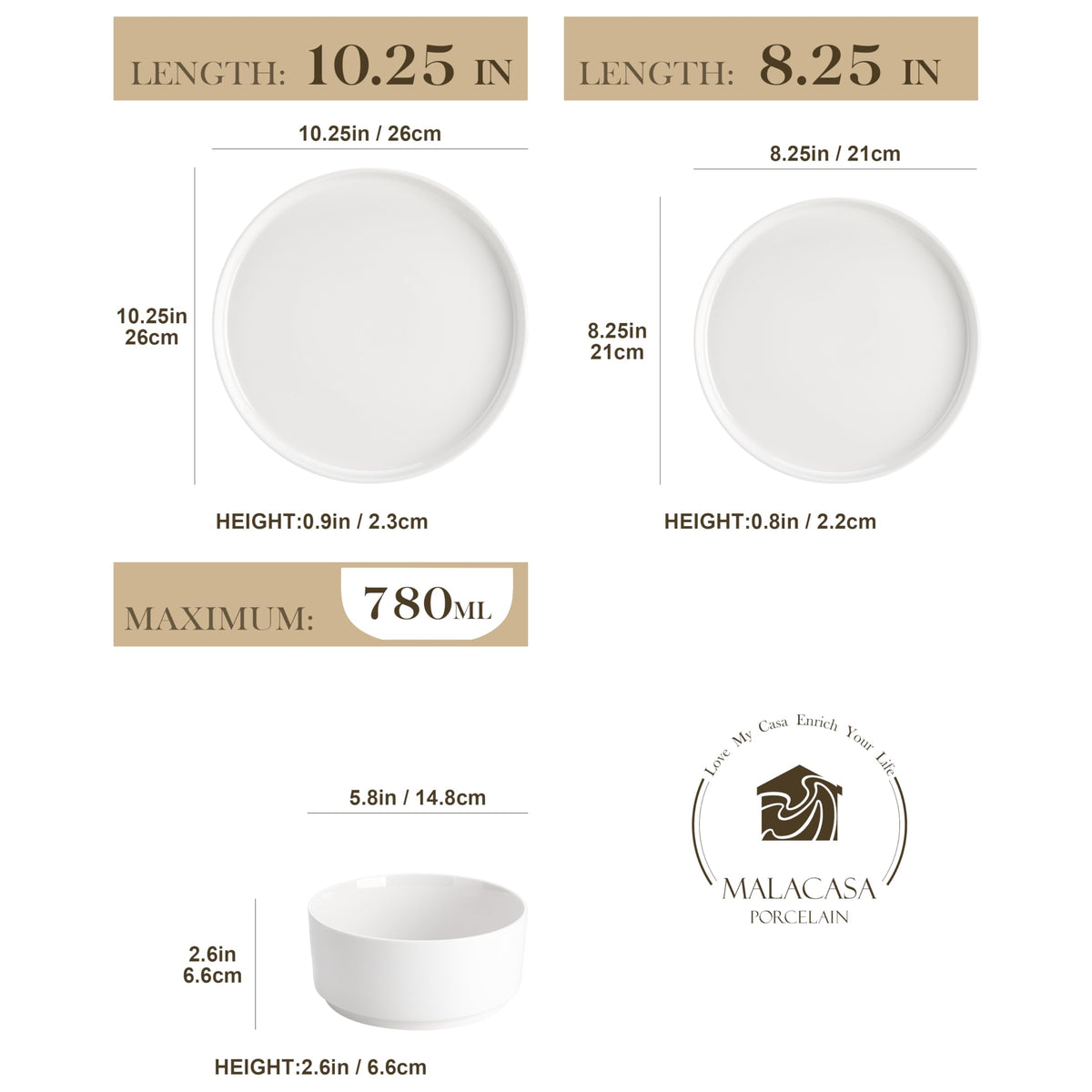 MALACASA LEAH dinner plates with crisp glaze, ideal for versatile table settings.