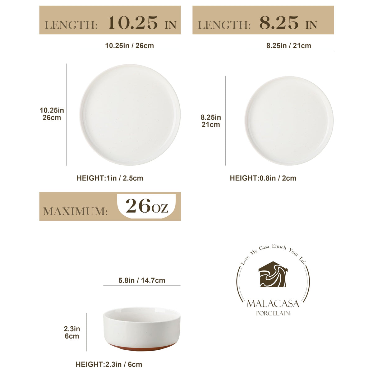 MALACASA TARA 8.25-inch salad plate, modern sesame speckle for light lunches.