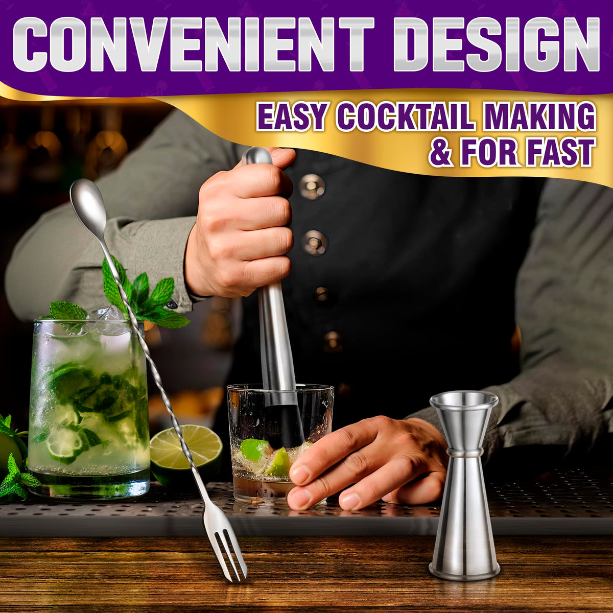 MALLONY muddler head with textured surface for better muddling of herbs
