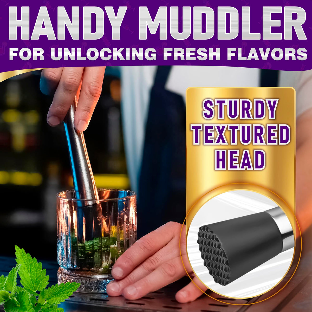 MALLONY nylon grooved head muddler designed for efficient muddling