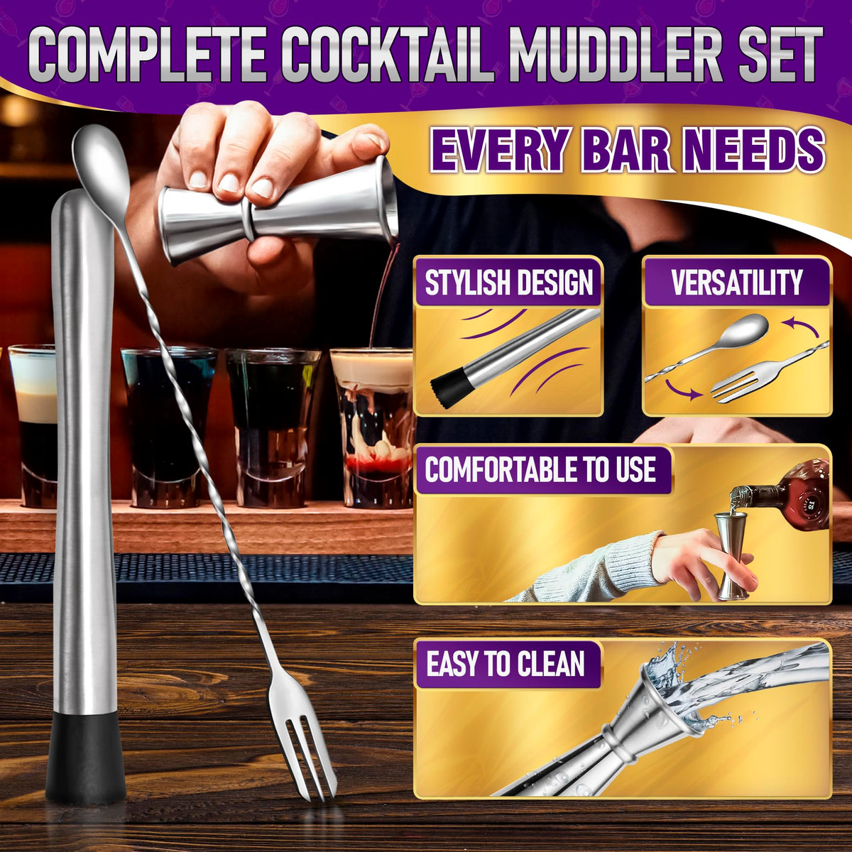 MALLONY stainless steel muddler offering rust resistance and longevity