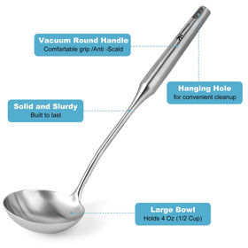 Mamajardin deep-bowl ladle designed for easy scooping of soups and stews.