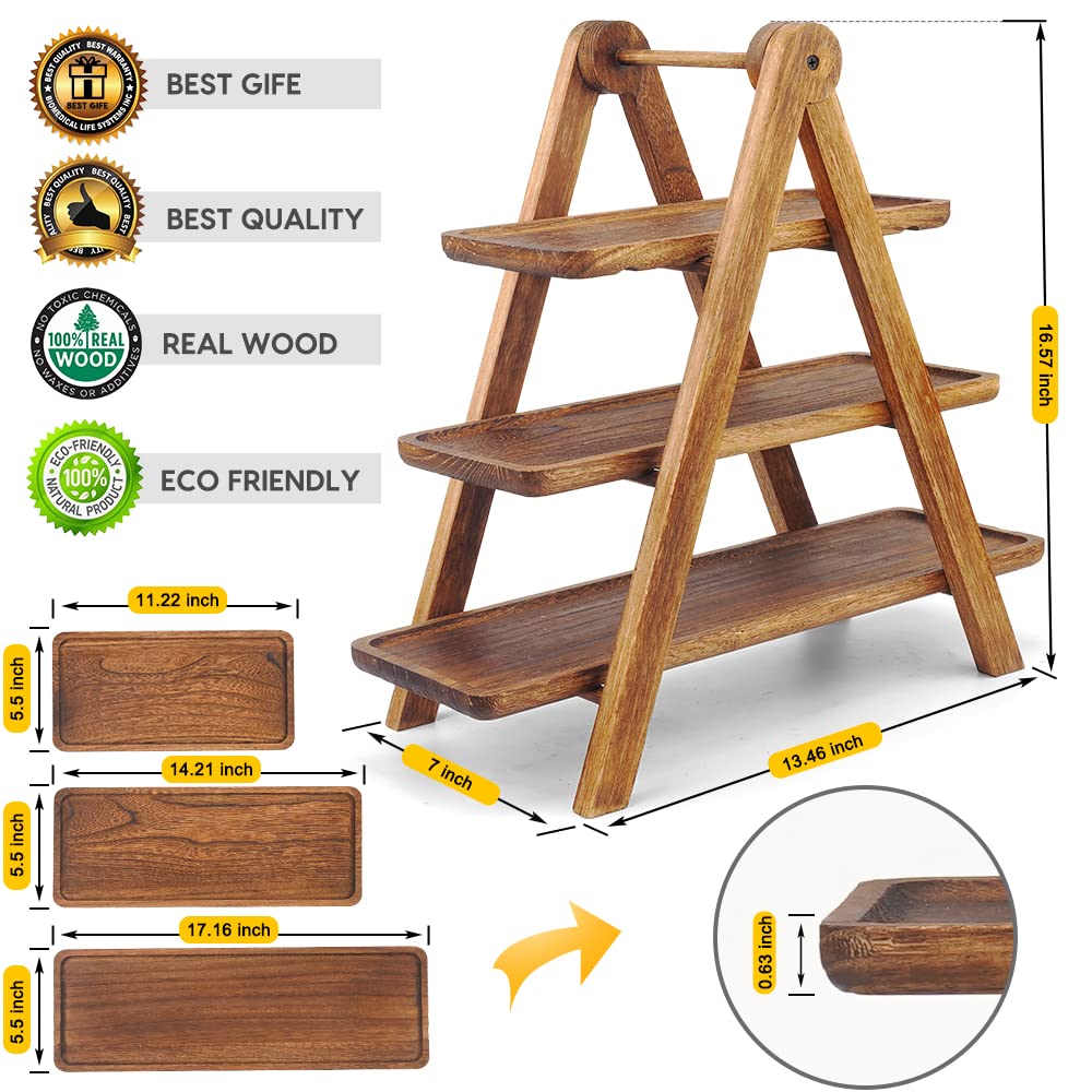 Manspdier Wood 3-Tier Serving Tray dessert stand ideal for cupcakes and treats.