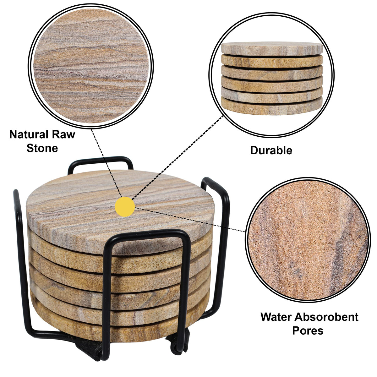 Marbco sandstone round coaster set is gift-ready and stylish