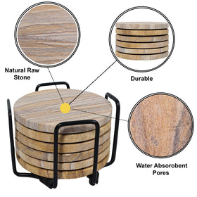 Marbco sandstone round coaster set is gift-ready and stylish