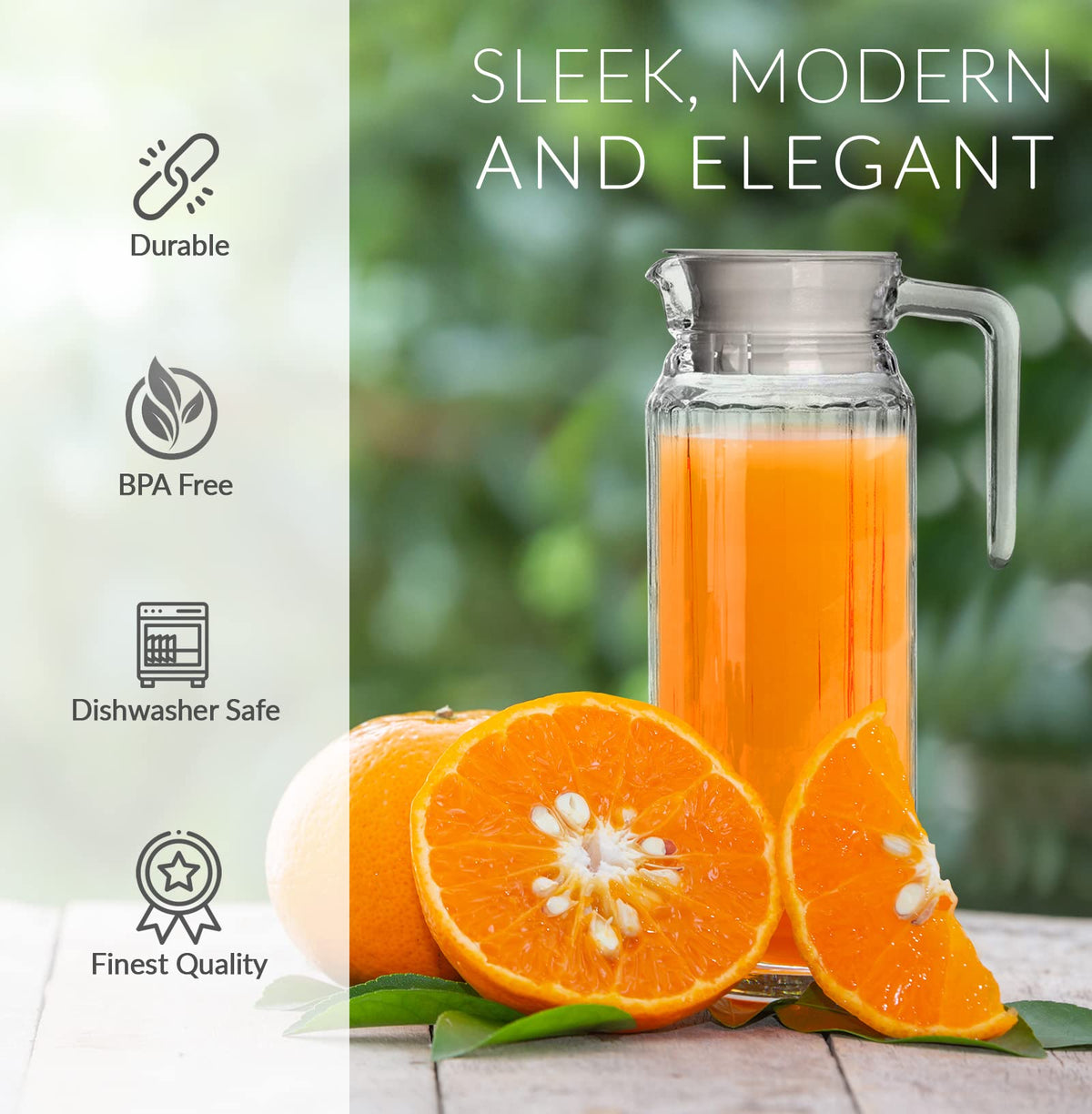 Marbelous iced tea pitcher, 34oz, with spout for neat pouring.