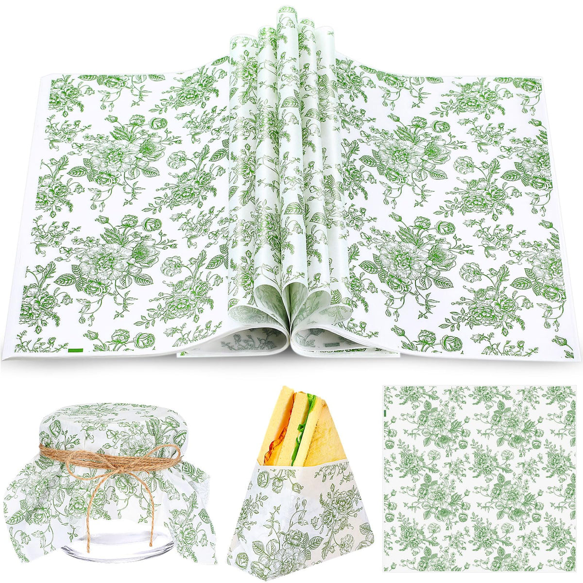 Marspark blue floral wax paper ready to wrap sandwiches and cookies without leaking.