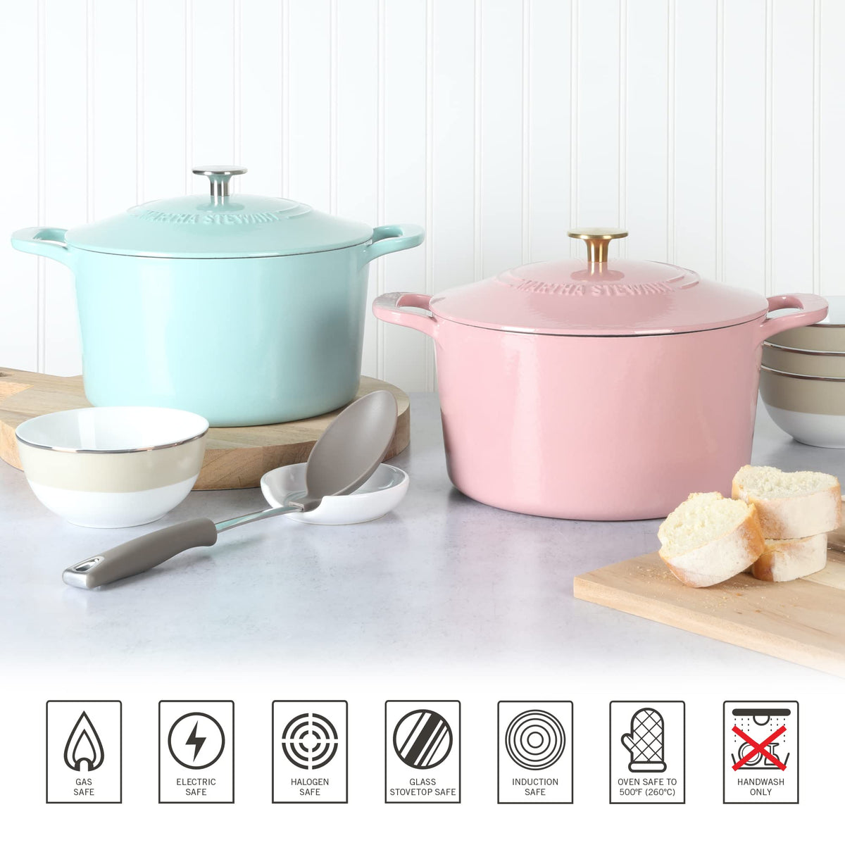 Martha Stewart Gatwick 7qt induction-friendly Dutch oven on stove.