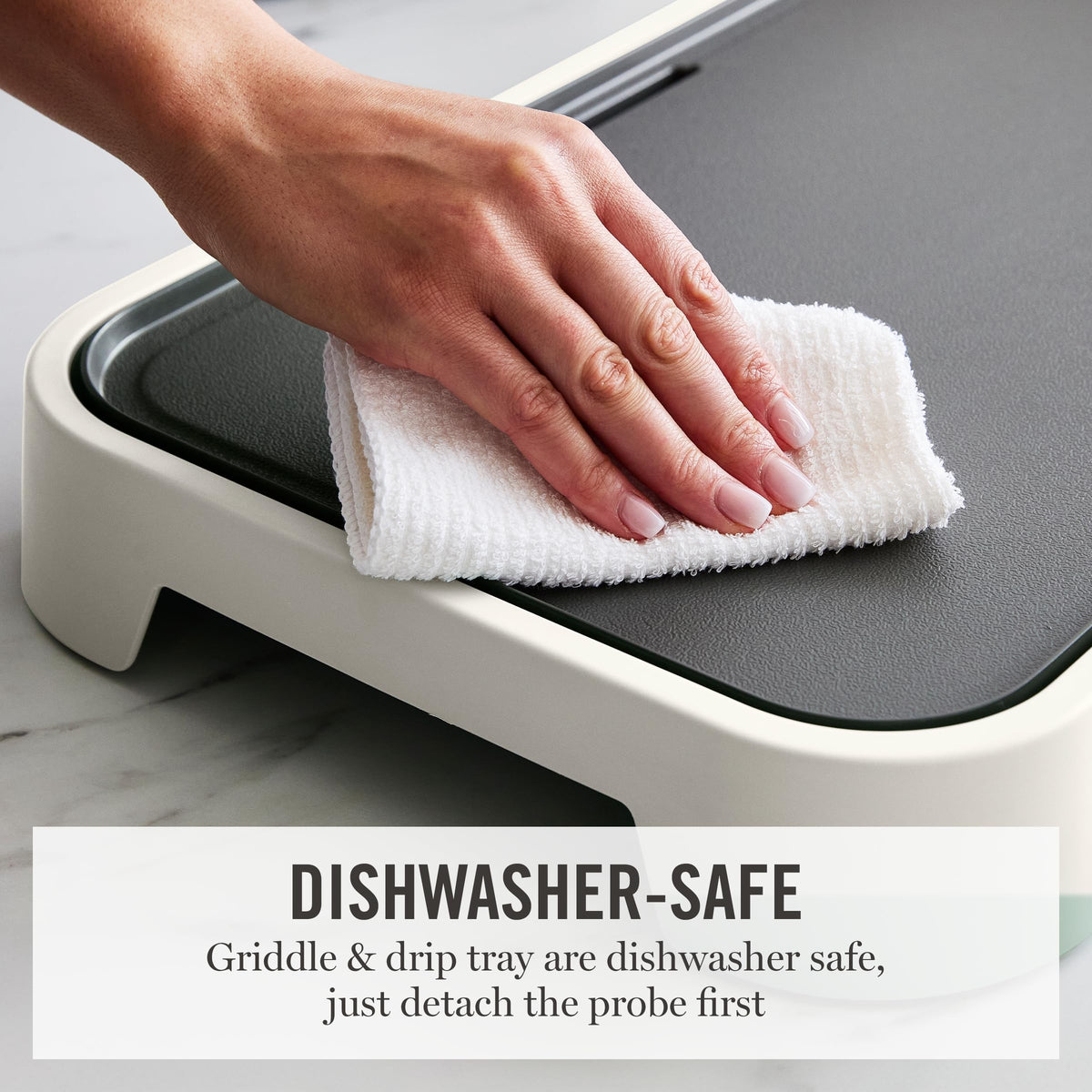 Martha Stewart griddle dishwasher-safe surface for quick cleanup.