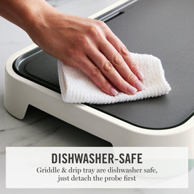 Martha Stewart griddle dishwasher-safe surface for quick cleanup.