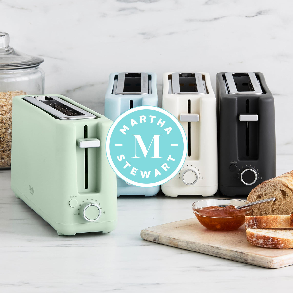 Martha Stewart toaster defrost-reheat-cancel features simplify busy mornings.