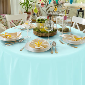 MASHAN pastel tablecloth round 84in light-green, convenient disposable option for quick cleanup.