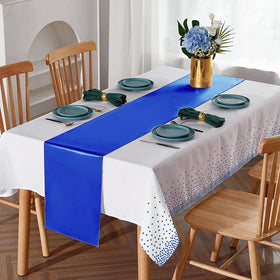 MASHAN table setting with white confetti-dots and royal blue accents