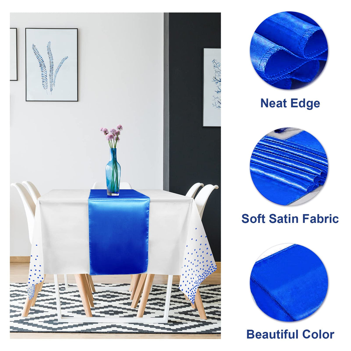 MASHAN satin table runner closeup highlights smooth drape for formal dinners